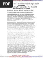 "Statement of the Islamic Emirate of Afghanistan Regarding the Misleading Process under the Name of Parliamentary Elections"