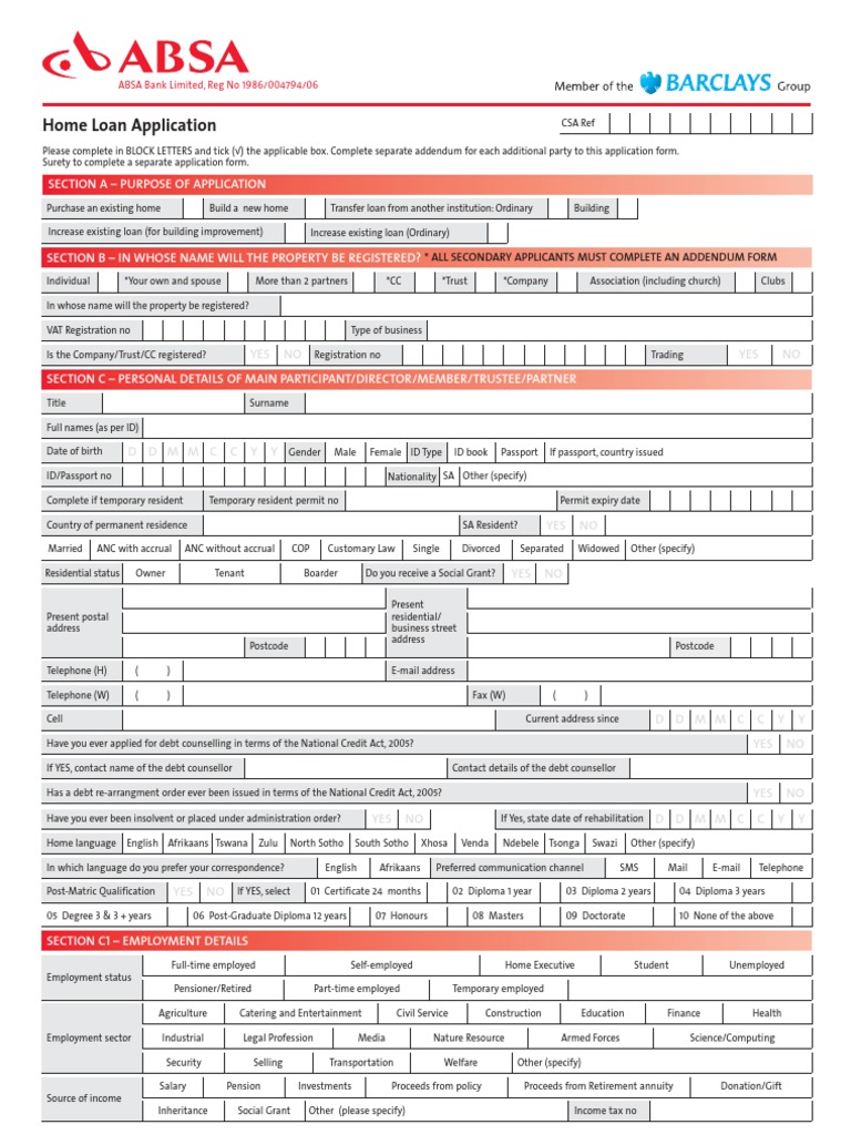 Absa Home Loan Application Guide | PDF | Loans | Mortgage Loan