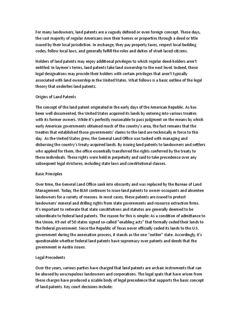 Land Patents | PDF | Patent | U.S. State