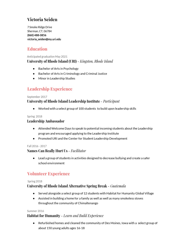 Victoria Seiden's Leadership & Volunteer Profile | PDF | Leadership ...