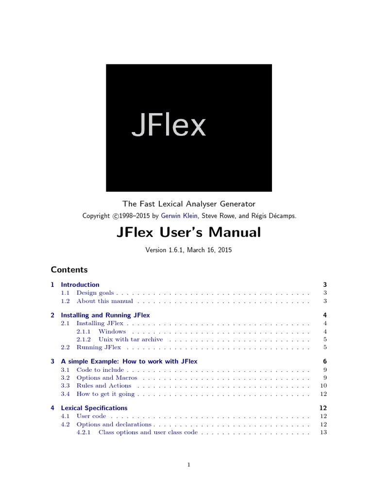 Jflex User'S Manual: The Fast Lexical Analyser Generator | PDF | Method ...