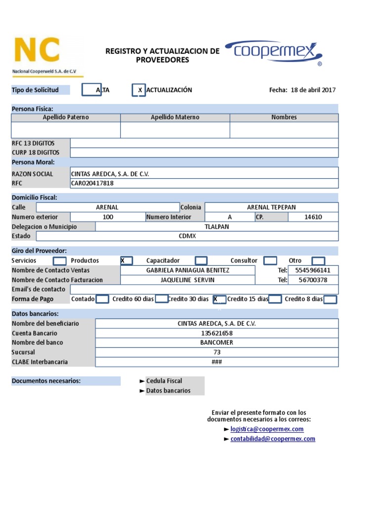 Formato de Alta Proveedor PDF