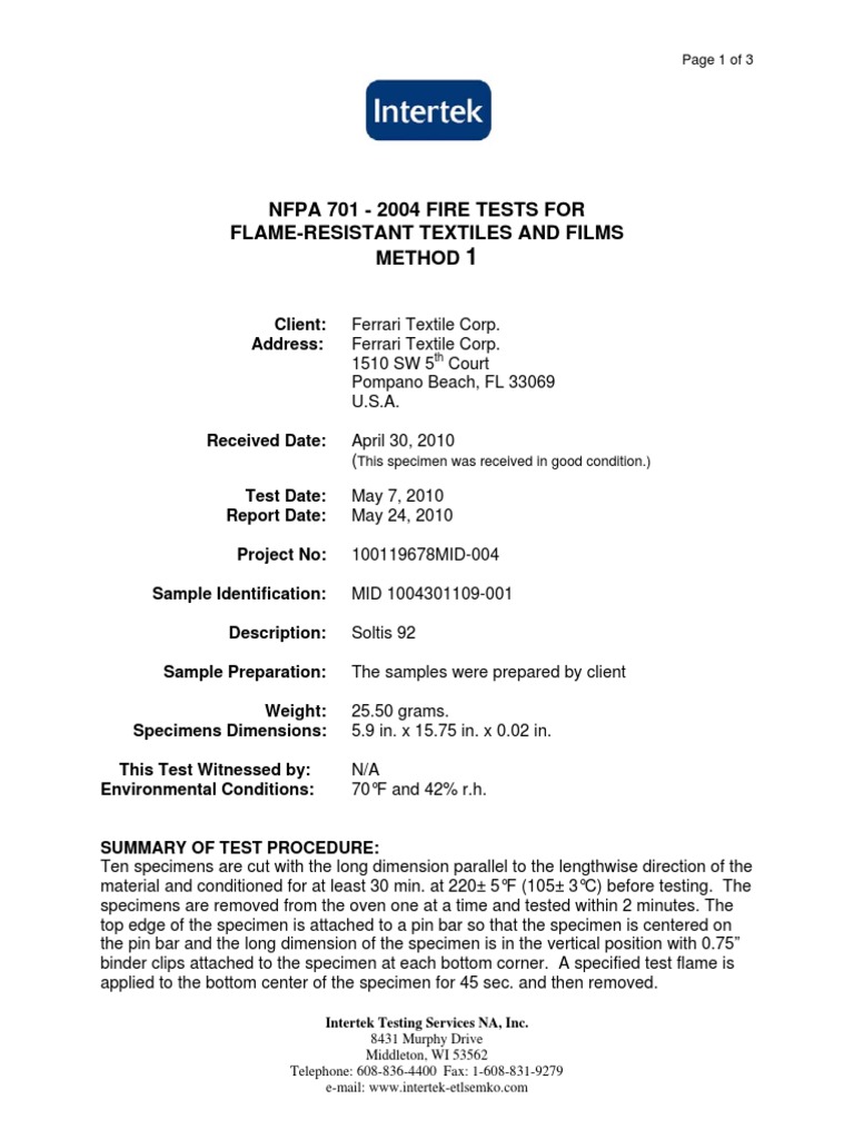 Test Procedure NFPA 705 PDF Standard Deviation Mean