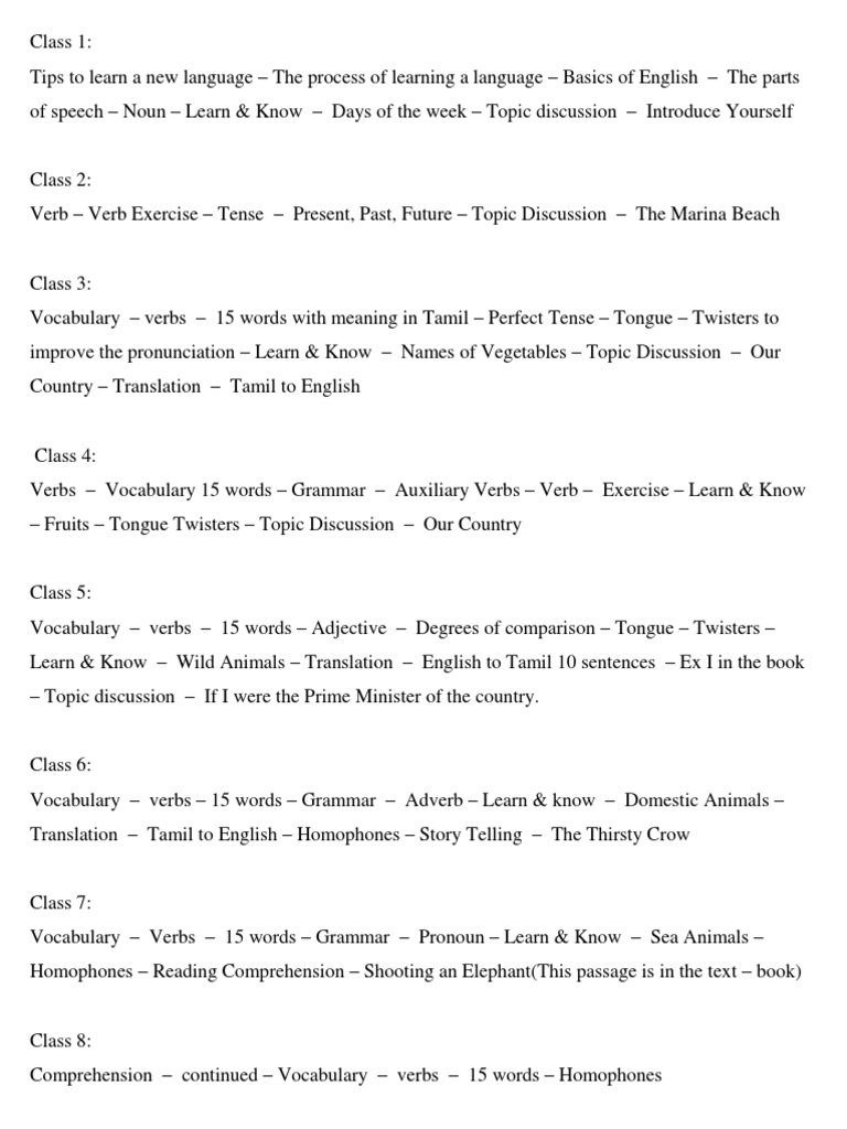 Lesson Plan Pdf English Language Tamil Language