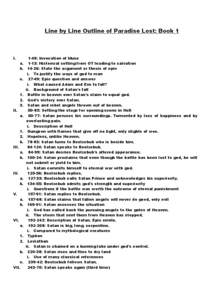 Line by line outline of paradise lost book 1 pdf paradise lost satan