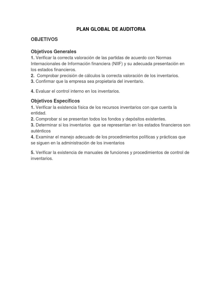 Plan Global de Auditoria | PDF | normas internacionales de INFORMACION ...