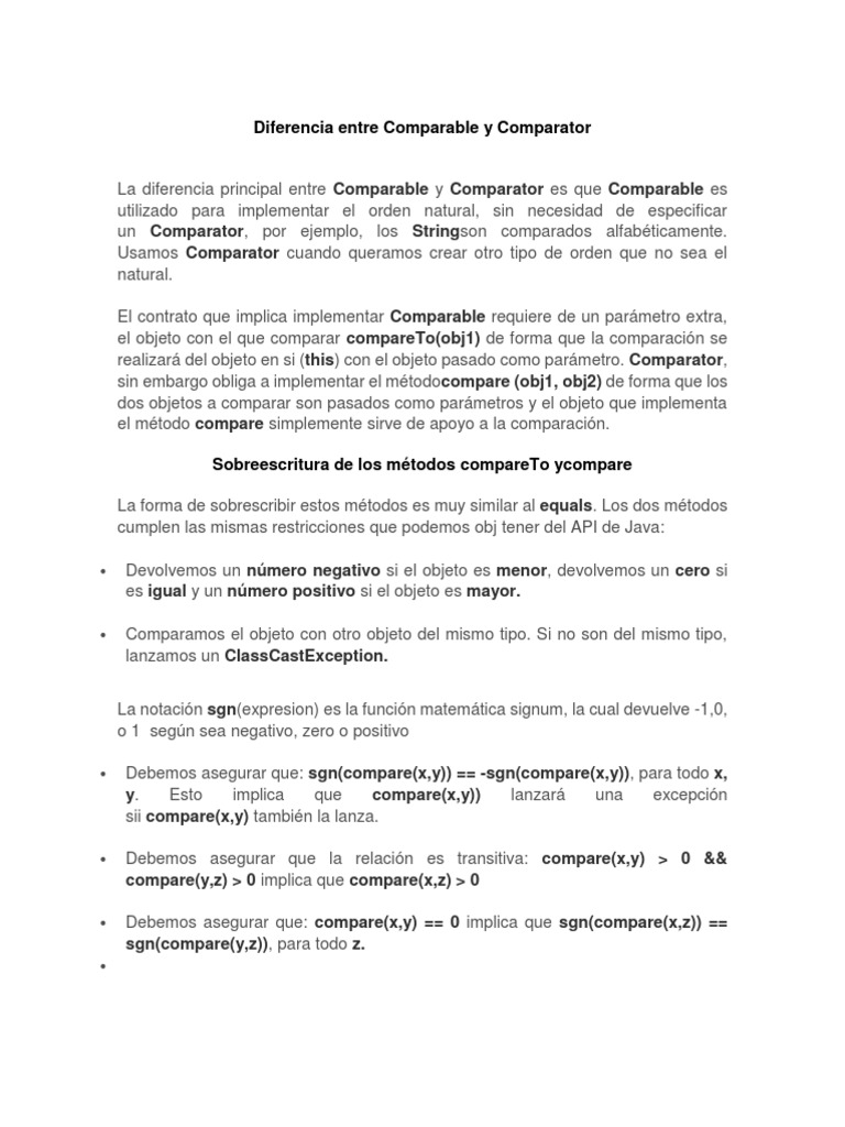 Diferencias entre Comparable y Comparator | PDF