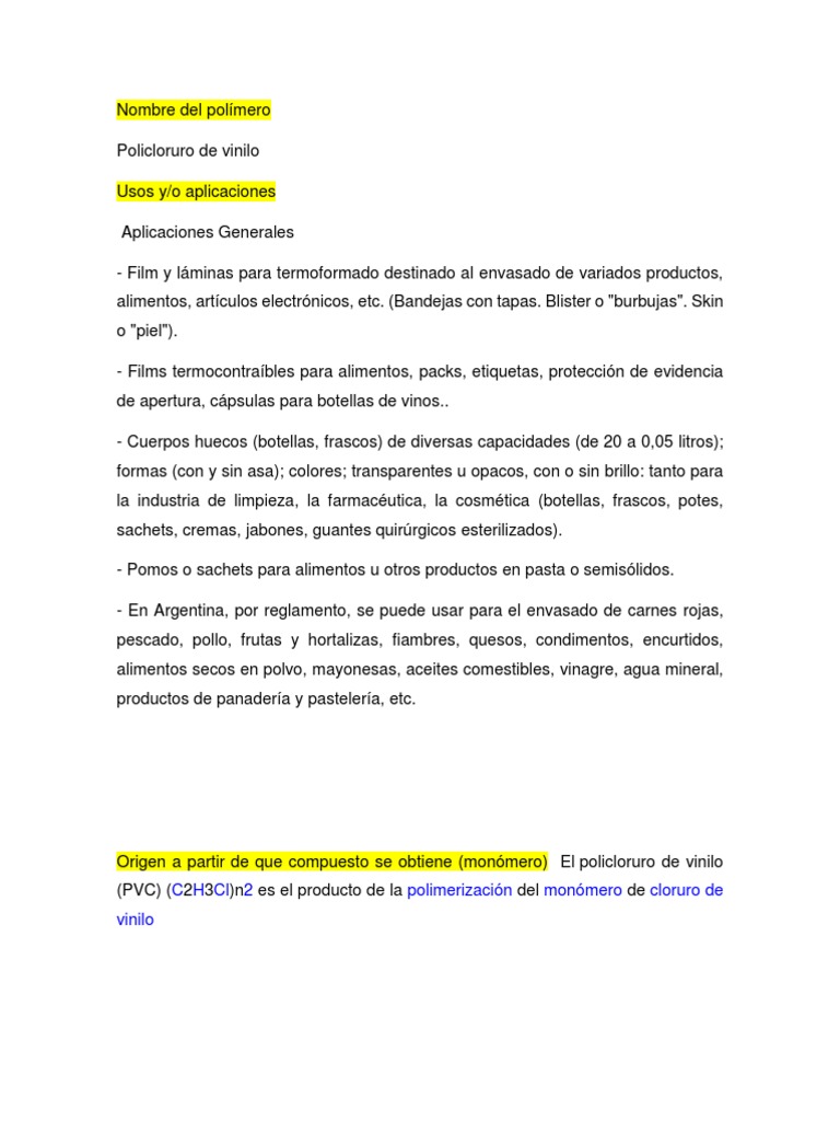 Policloruro de Vinilo Cloruro de polivinilo Materiales