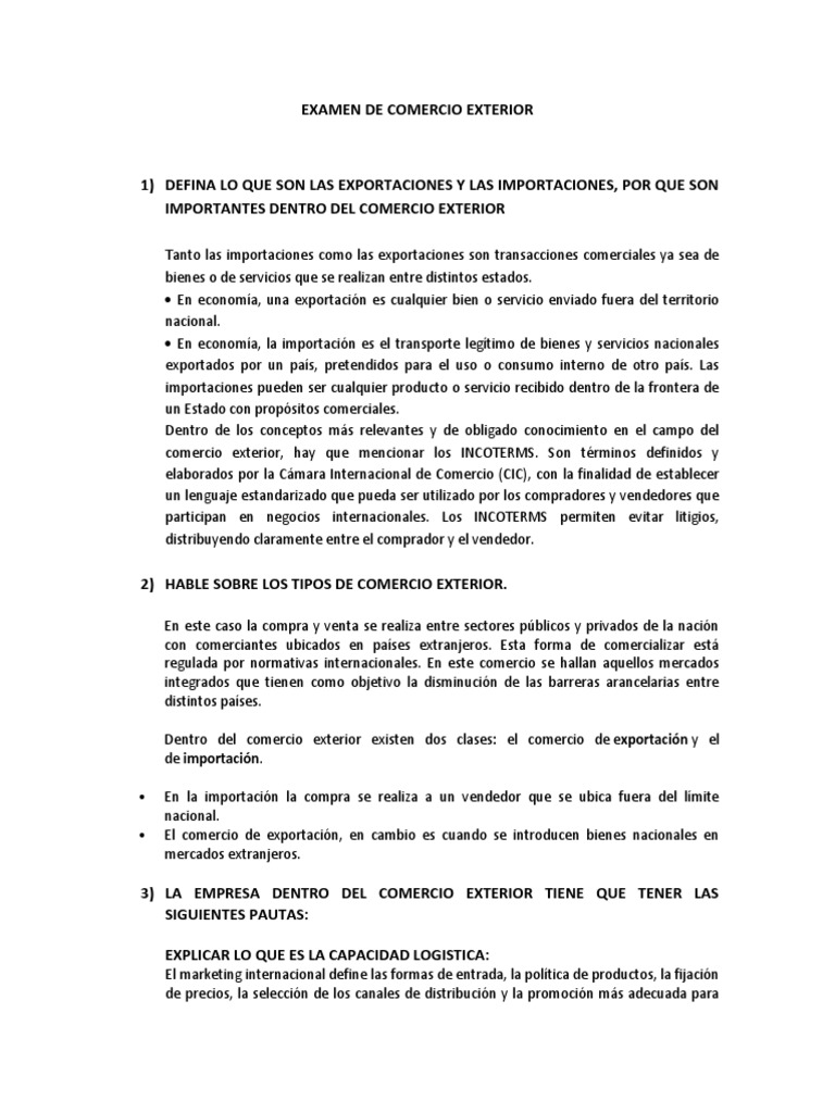 Examen de Comercio Exterior y Tipos | PDF | El comercio internacional ...