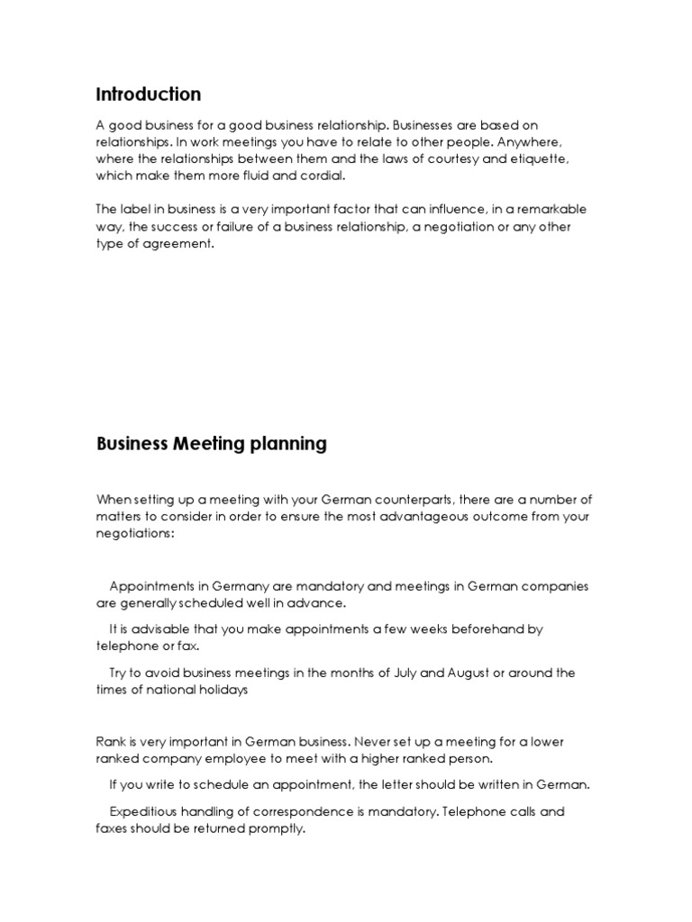 German Business Meeting Etiquette Guide | PDF | Negotiation | Etiquette