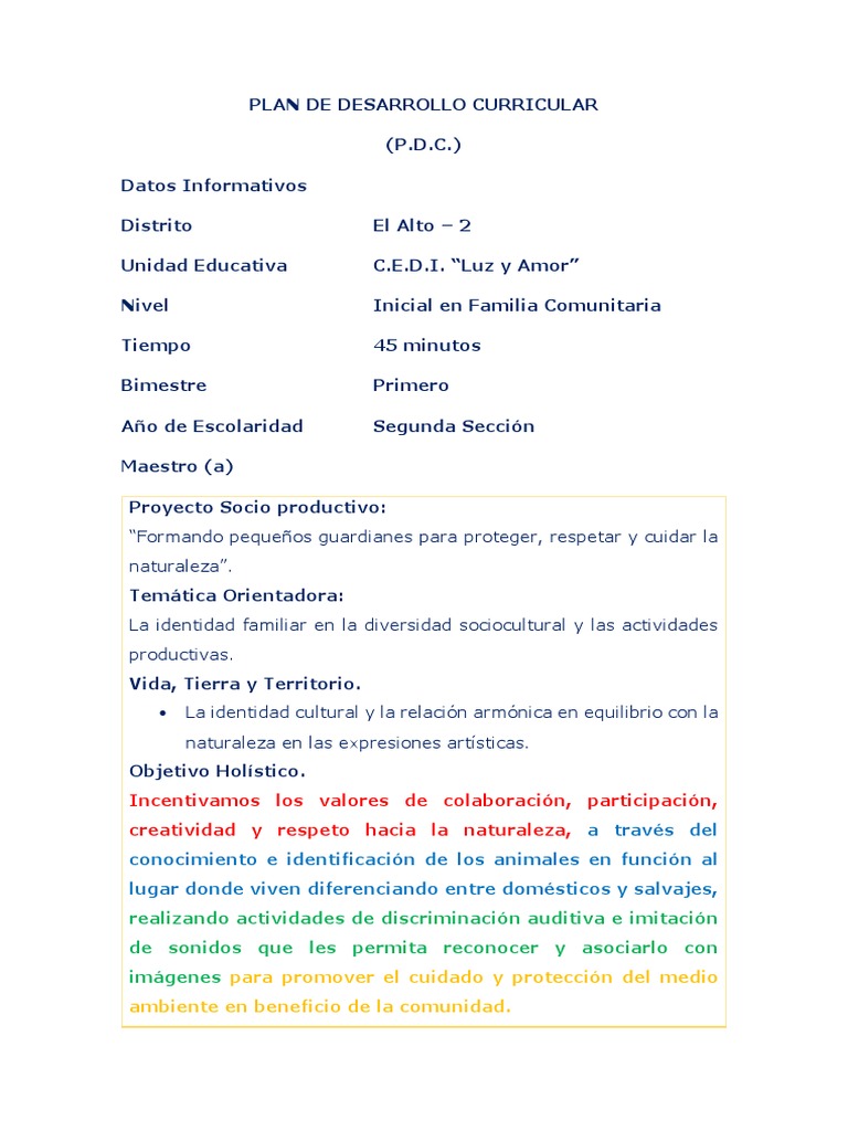 Plan de Desarrollo Curricular | PDF | Imagen | Naturaleza