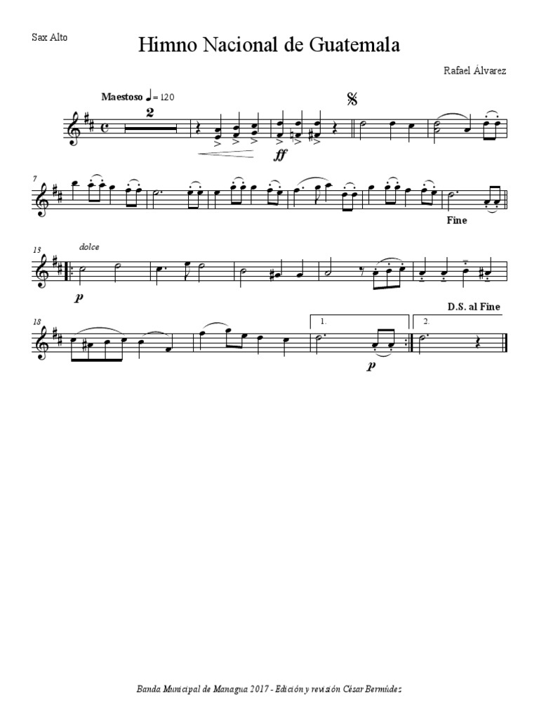 Himno Nacional De Guatemala Sax Alto Pdf