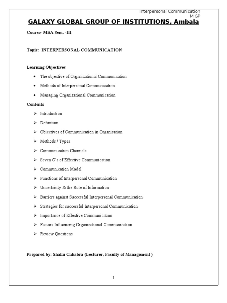 Enhancing Interpersonal Communication Skills | PDF | Interpersonal ...