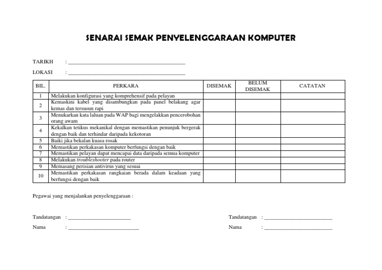 Contoh Senarai Semak