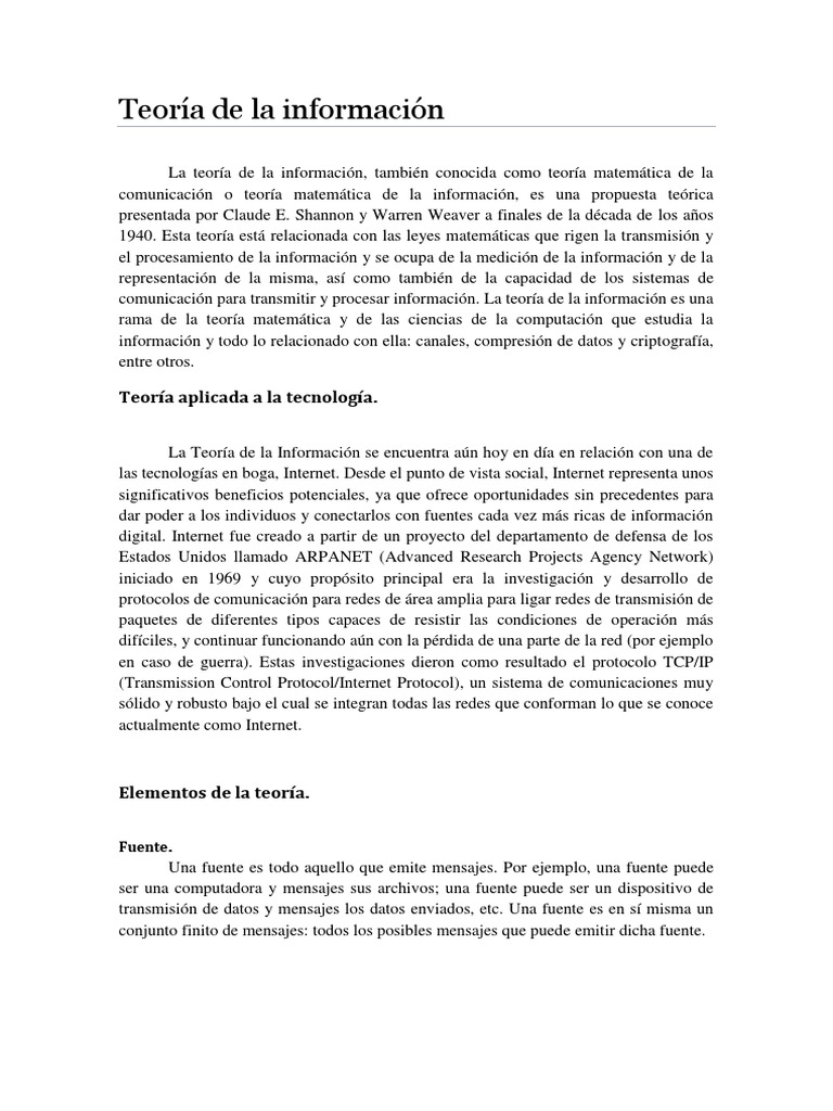 Teoria de La Informacion PDF Big Data Informática
