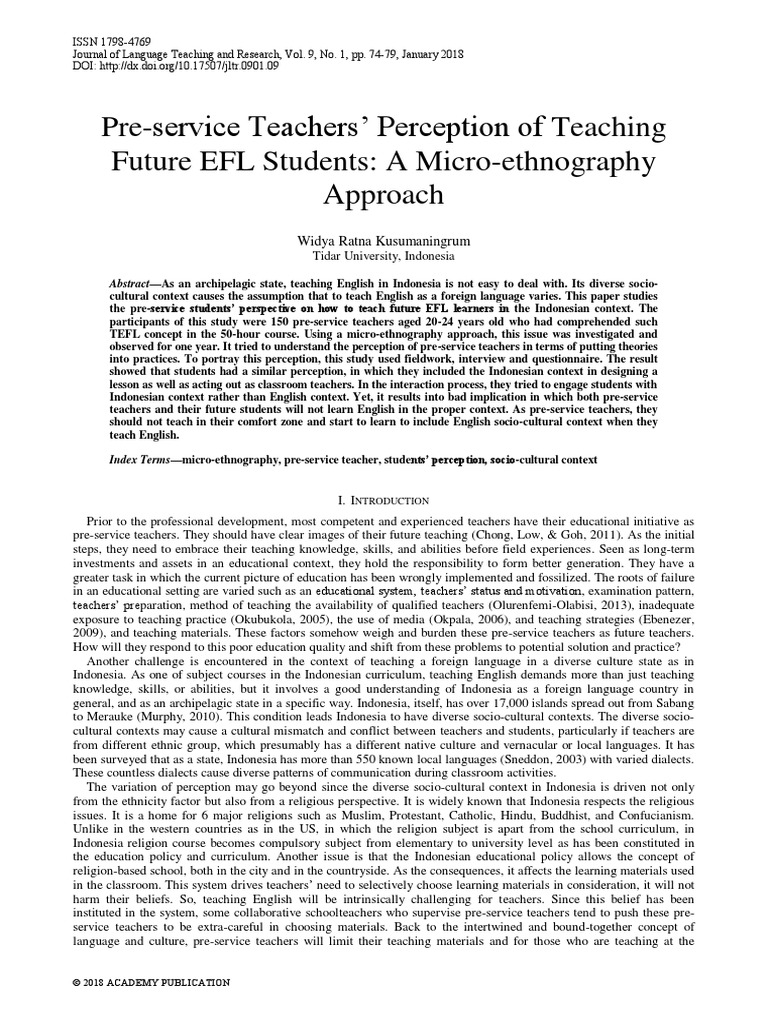 Pre-Service Teachers' Perception of Teaching Future EFL Students: A ...