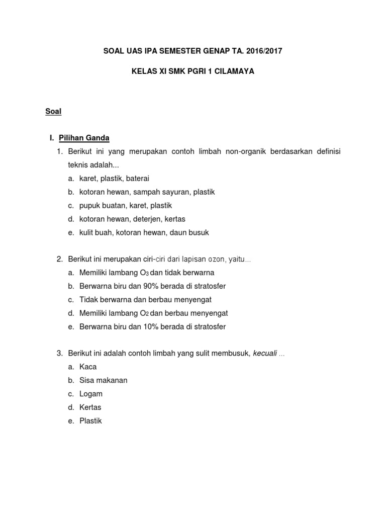 Contoh Soal Tentang Sampah Organik Dan Anorganik Contoh Soal Terbaru