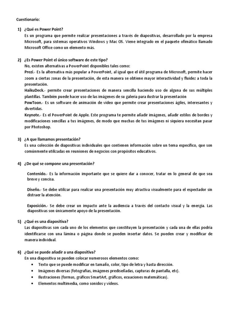 Cuestionario Power Point | PDF | Microsoft PowerPoint | Tecnología digital, image size:768x1024