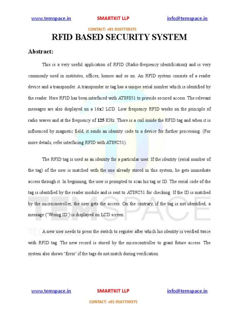 RFID Based Security System | PDF | Radio Frequency Identification ...