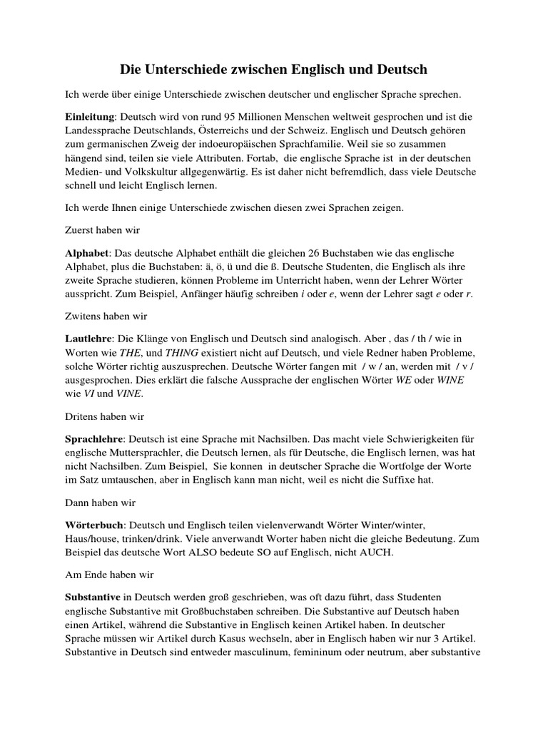 Die Unterschiede Zwischen Englisch Und Deutsch