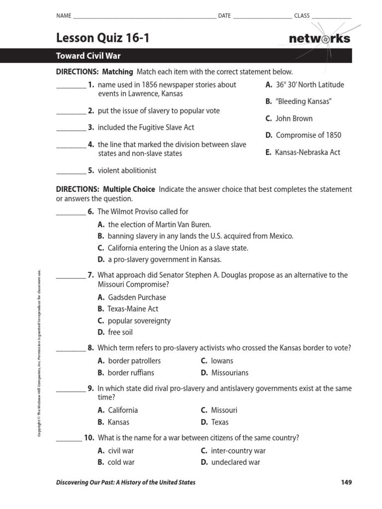 Towards The Civil War Quiz Chapter 16 PDF Dred Scott V. Sandford