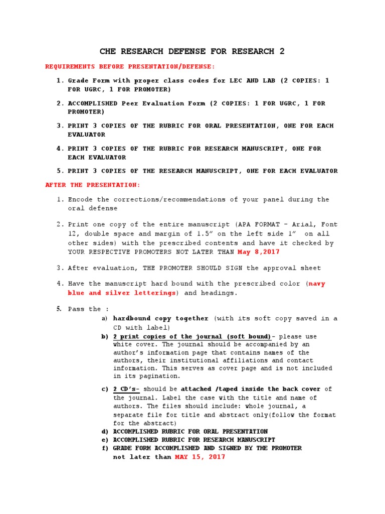 Research Defense Preparation Checklist | PDF