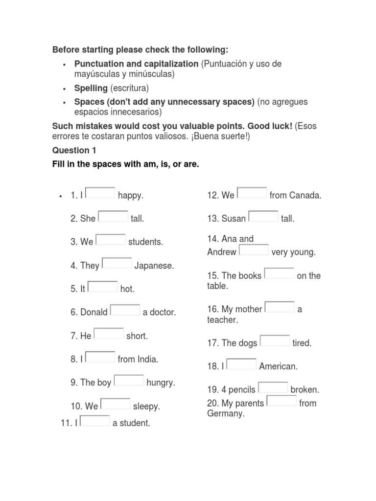 English Grammar Exercises on 'Be' | PDF | Syntax | Linguistic Typology