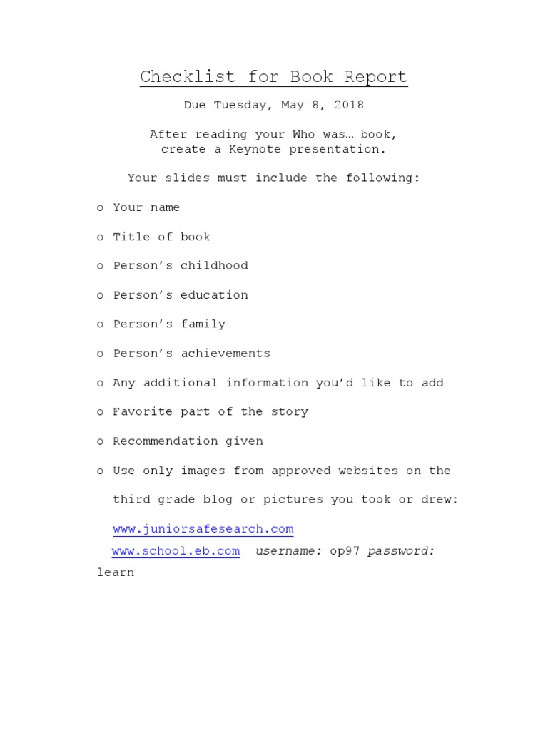 Biography Checklist PDF