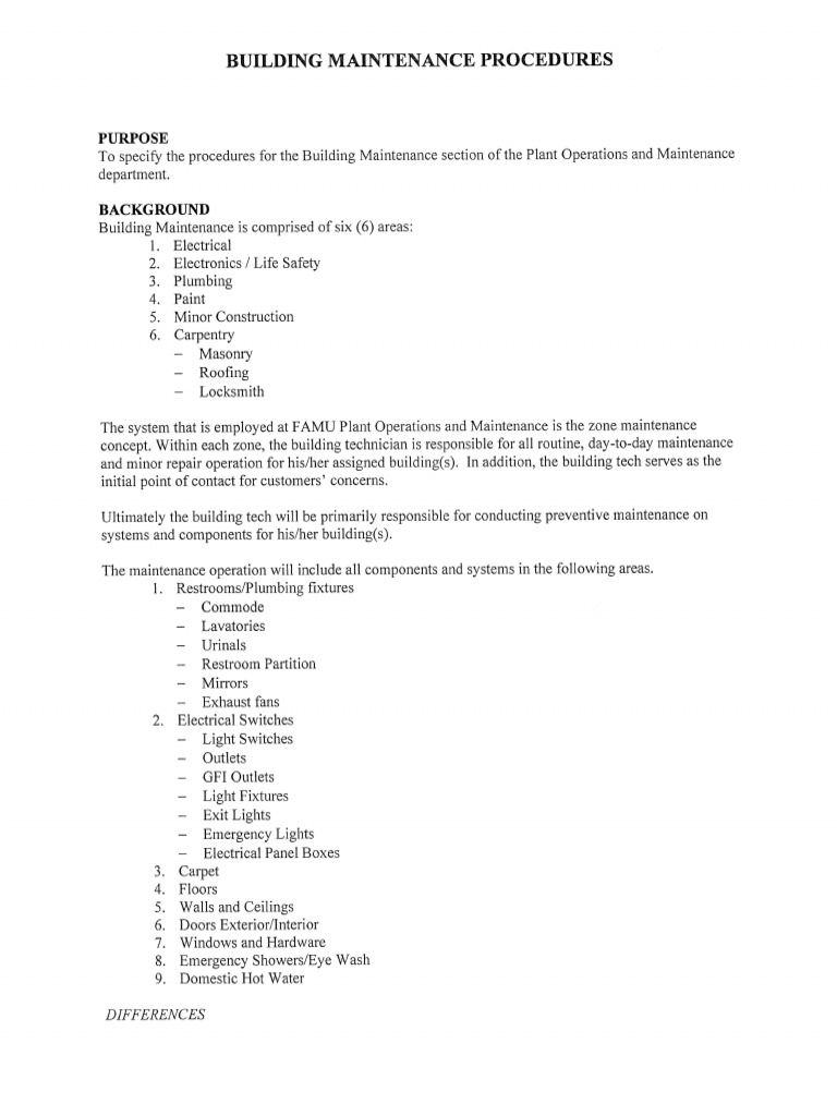 Building Maintenance Procedure Checklist PDF | PDF