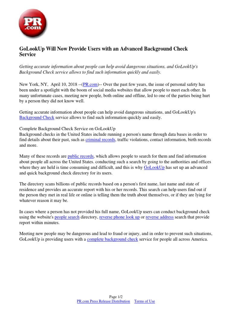 GoLookUp Launches Advanced Background Check | PDF | Background Check ...