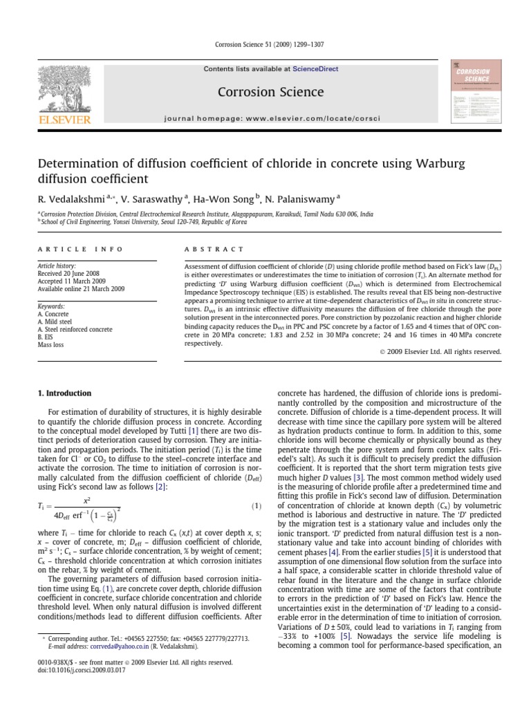 Determination of Diffusion Coefficient of Chloride in Concrete Using ...