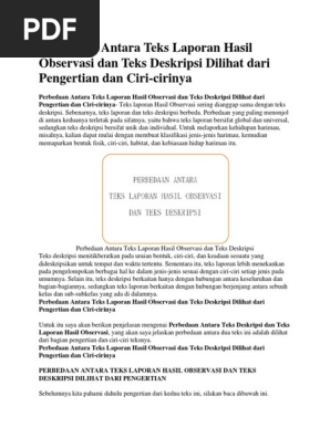 Perbedaan Antara Teks Laporan Hasil Observasi Dan Teks Deskripsi Dilihat Dari Pengertian Dan Ciri Pdf