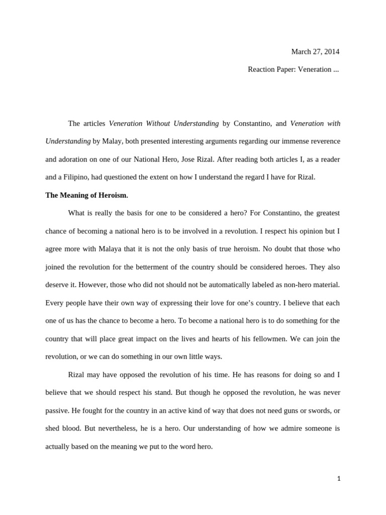 Essay On Veneration Without Understanding And Veneration With Understanding Pdf Hero