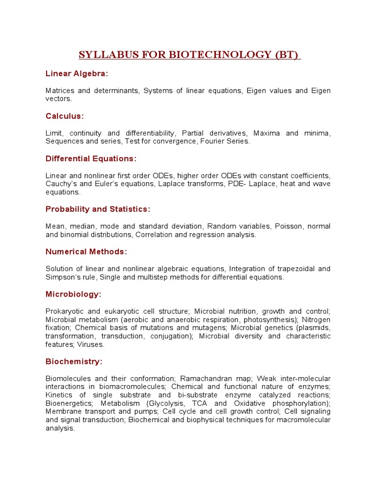 Syllabus For Biotechnology (BT) : Linear Algebra | Download Free PDF ...