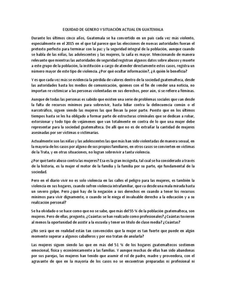 Equidad de Género en Guatemala: Situación Actual | PDF | Mujer | Guatemala
