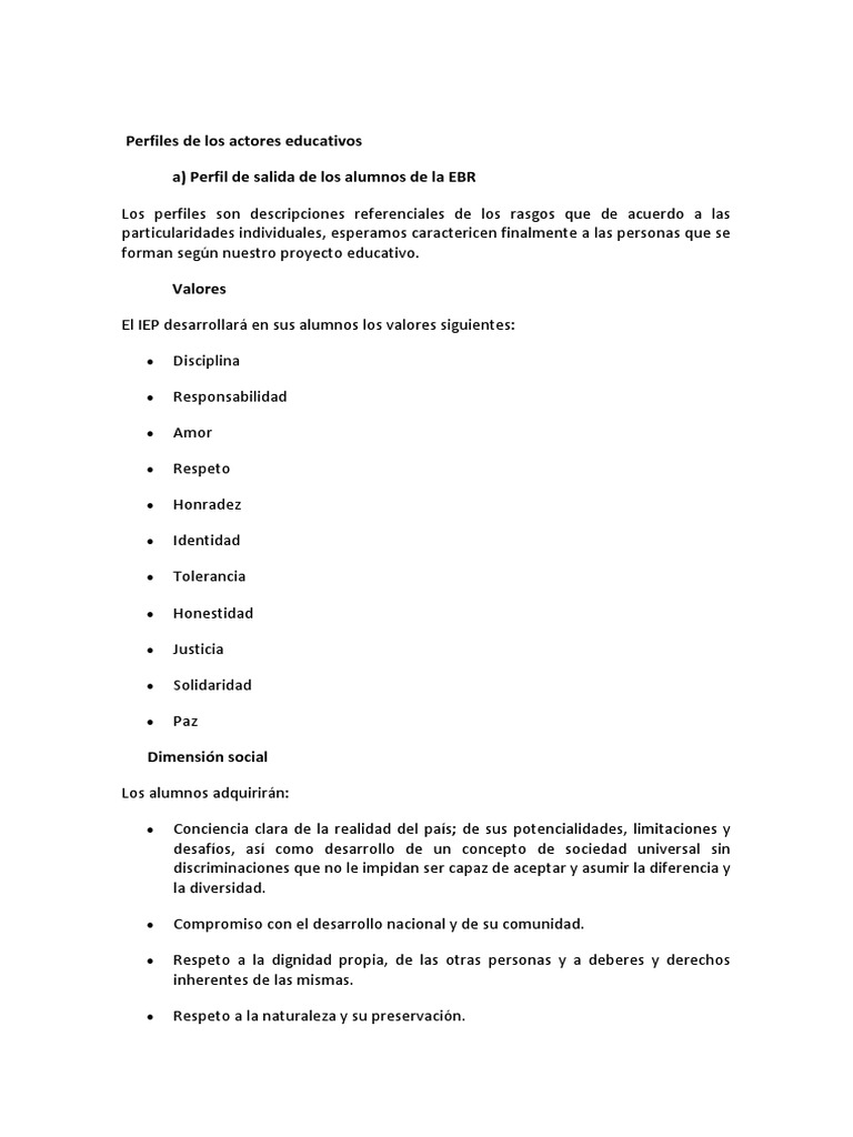Perfiles de Actores Educativos en IEP | PDF | Familia | Aprendizaje