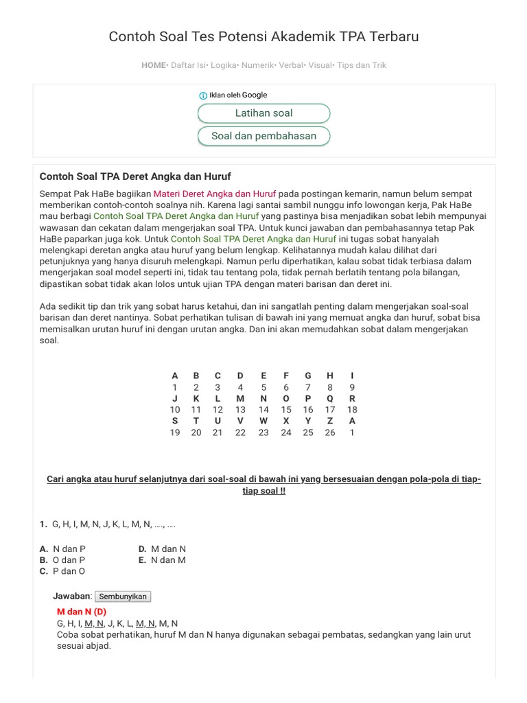 Latihan Soal Tes Potensi Akademik Tpa