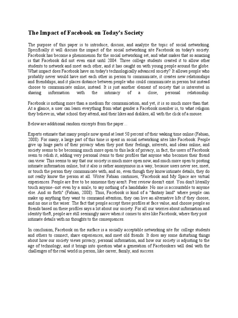 The Impact of Facebook On Today | PDF | Social Networking Service ...
