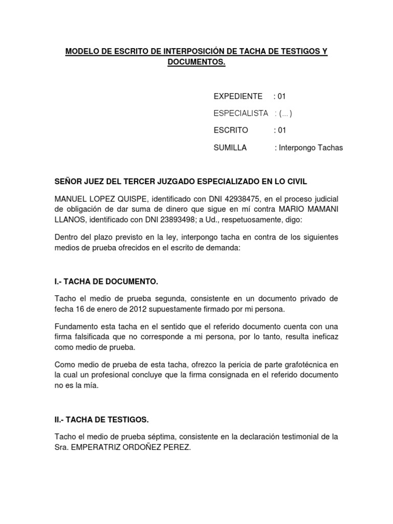 Modelo de Escrito Judicial de Oposicion | PDF | Virtud | Información del  gobierno