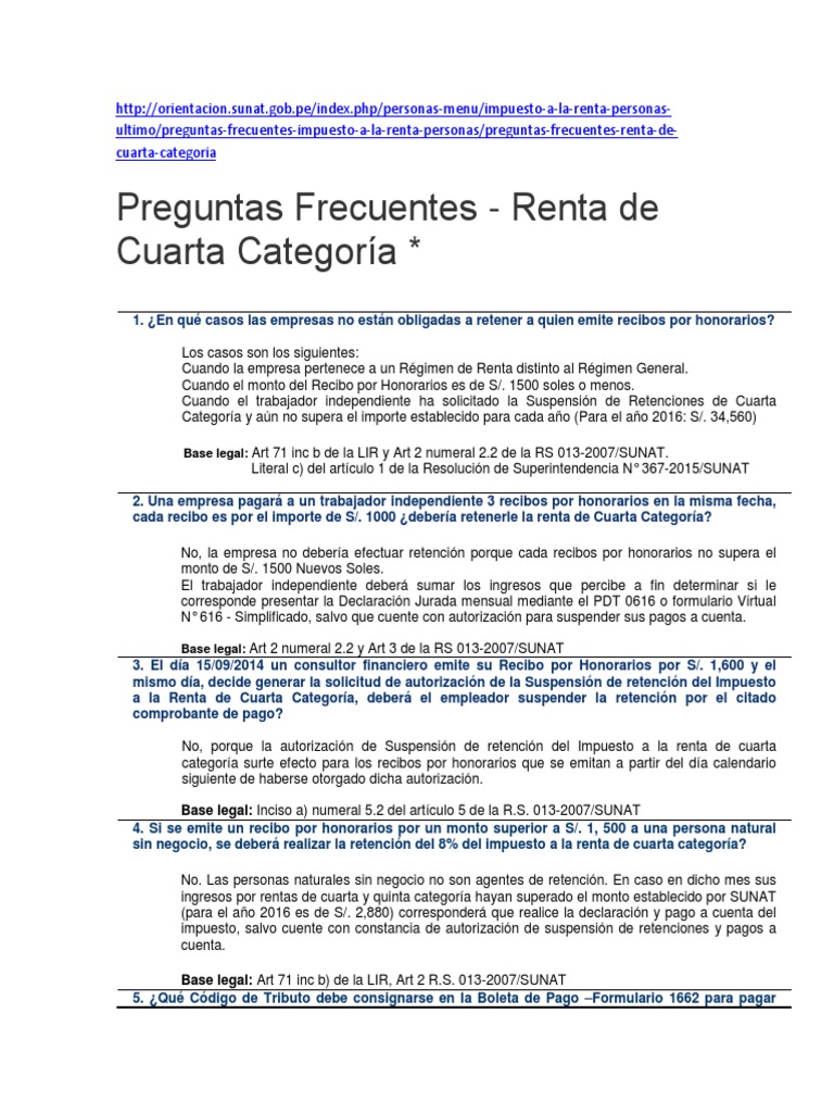 Retenciones y Renta de Cuarta Categoría | PDF | Impuesto sobre la renta ...