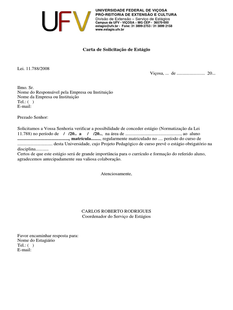 Carta de Solicitação de Estágio