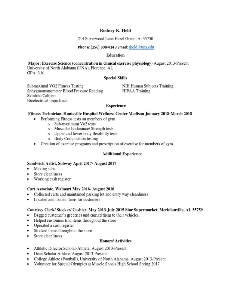 Rodney K. Held: Exercise Science Profile | PDF