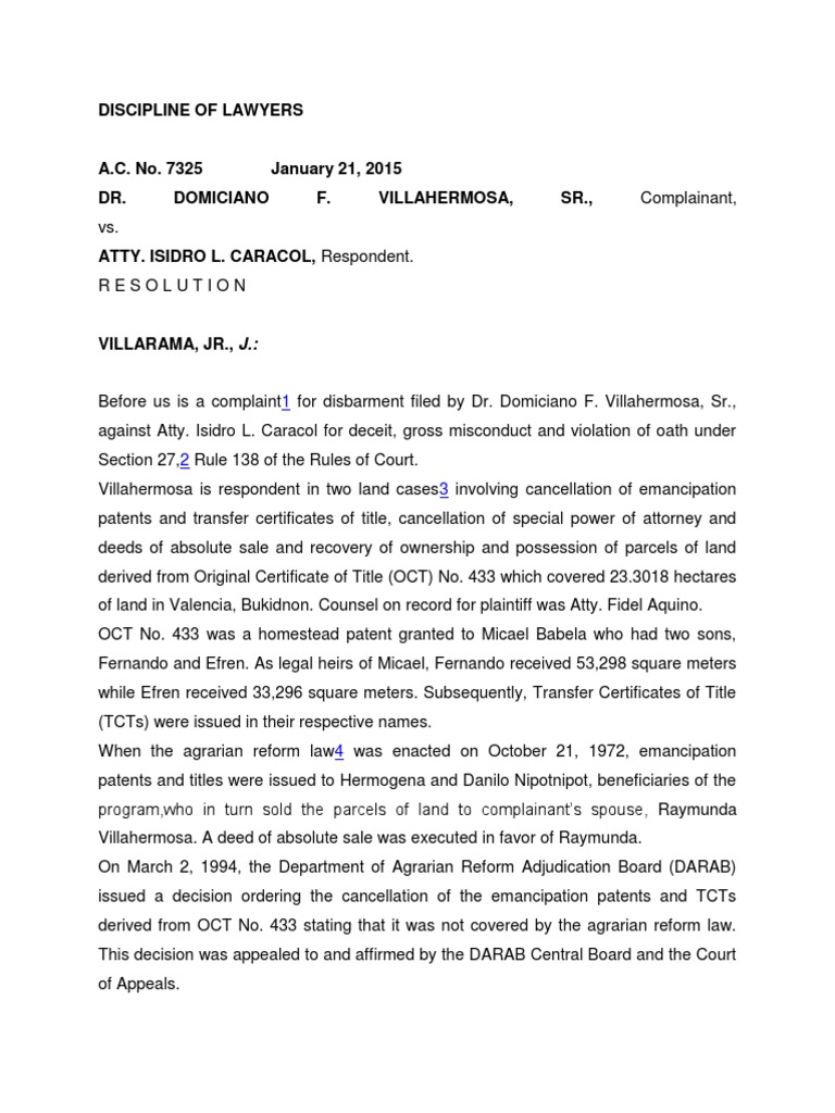 Disbarment Case Against Atty. Caracol | PDF | Complaint | Lawyer