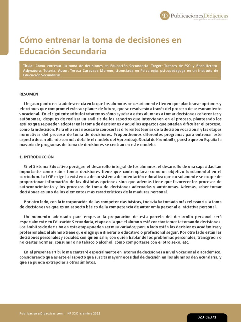 Entrenando decisiones en adolescentes | PDF | Toma de decisiones ...