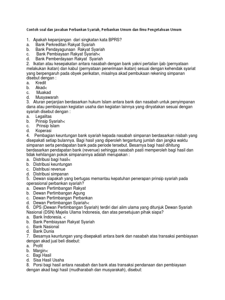 Contoh Soal Dan Jawaban Perbankan Syariah