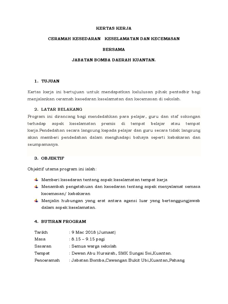 Kertas Kerja Ceramah Kebakaran Smk Sg Soi 2018 Pdf