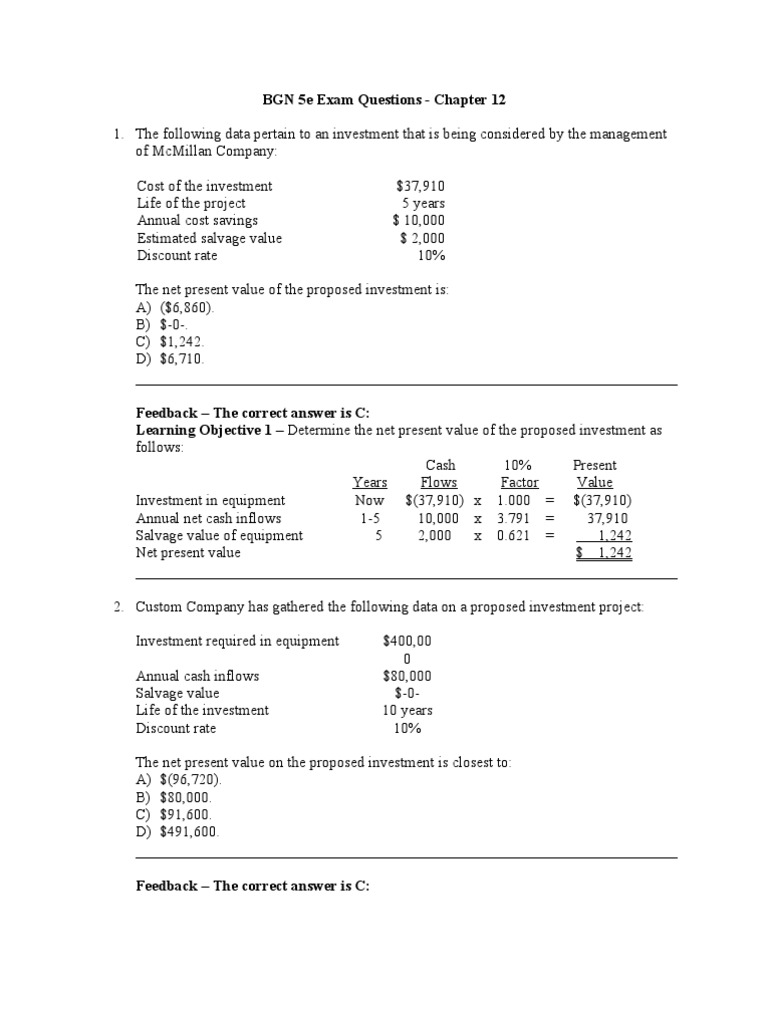 BGN5 e CH 12 Exam | PDF | Net Present Value | Present Value