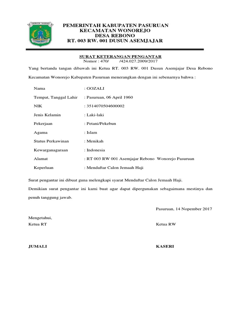Contoh Surat Pengantar Rt Rw - Mosaicone