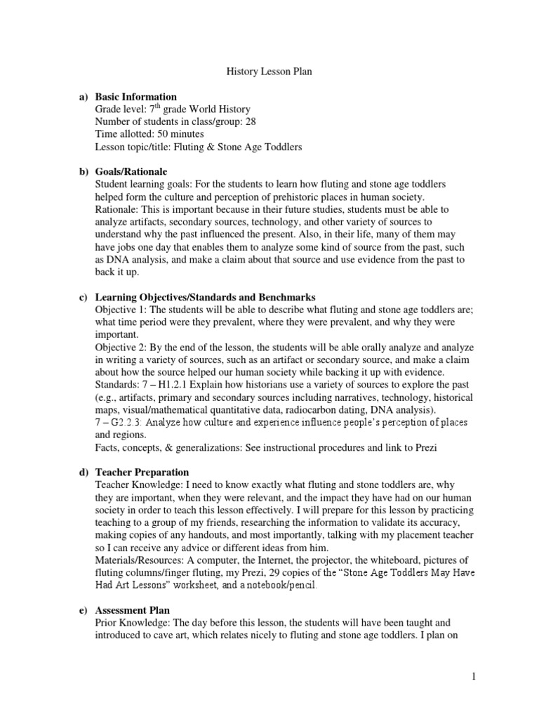 History Lesson Plan PDF Educational Assessment Teachers