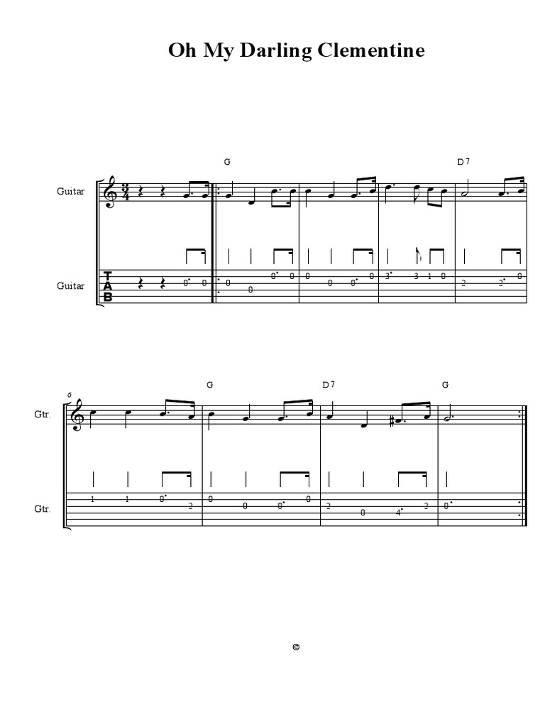 Oh My Darling Clementine Pdf Musical Notation